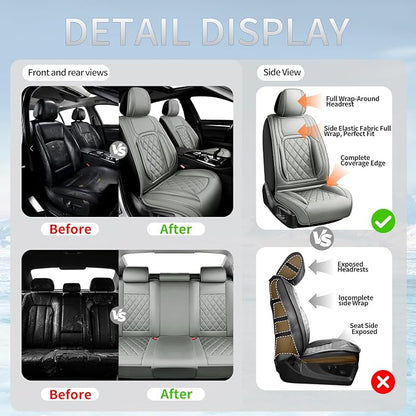 Fit RAV4 Premium Leather Car Seat Covers for Toyota RAV4 2007-2025 2026 - Waterproof，Breathable，All-Weather Seat Cushion Protecto & Airbag Compatible, 2 Front Seat Gray - Image 6