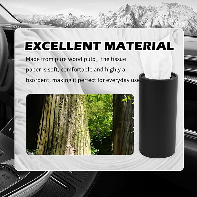 4PCS Pull Out Cars Tissue Holder,Refillable Car Tissues Cylinder with 30-Count Per Box,Multifunctional Car Tissue Box for Cars as Automotive Garbage Cans/Pen Holders (Black) - Image 4