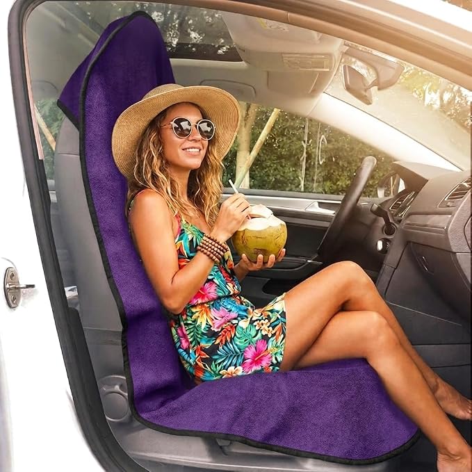Car Seat Cover Protector Front Seats,for Gym Workout,Running,Swimming,Beach and Hiking,Waterproof Sweat Towel Bucket Seat Covers for Cars SUV Trucks (Purple, 1Pcs) - Image 2