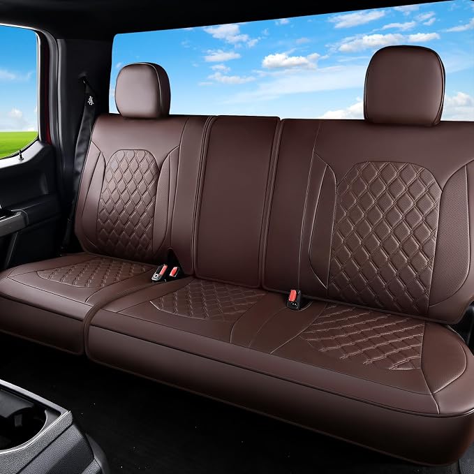 Huidasource F150 Coffee Rear Seat Covers, Leather Rear Bench Car Seat Cushion Cover Fit for 2015-2026 Ford F150 SuperCrew & 2017-2026 F250 F350 F450 Super Duty Crew Cab Pickup Truck by Huidasource