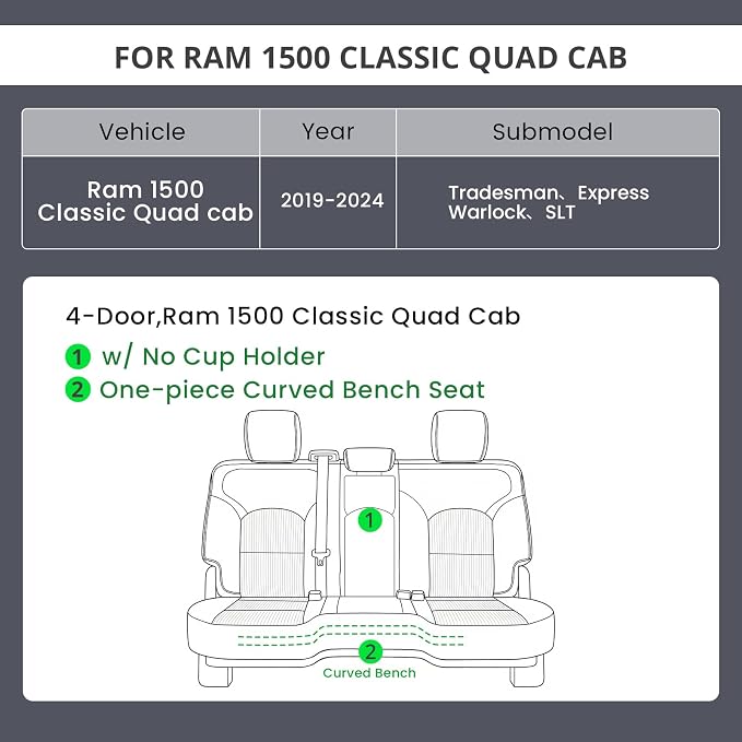 EKR Ram 1500 Seat Covers Custom Fit for (Quad Cab) RAM 1500 Classic Tradesman/Warlock/SLT/Express 2019-2024,Waterproof Black Car Seat Cover for Trucks Full Set-Faux Leather(Black with Red Piping) - Image 2