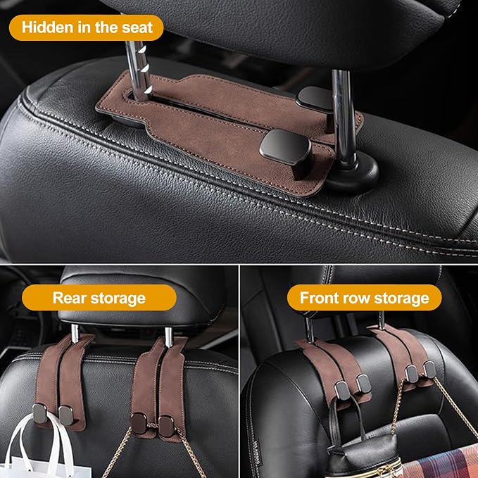 Car Purse Hook Purse Hook for Car Seats Headrest Car Seat Hooks,Heavy Duty Vehicle Organizer for Handbags, Groceries, Purses, Keep Car Tidy (Brown, 2 Pack) - Image 7
