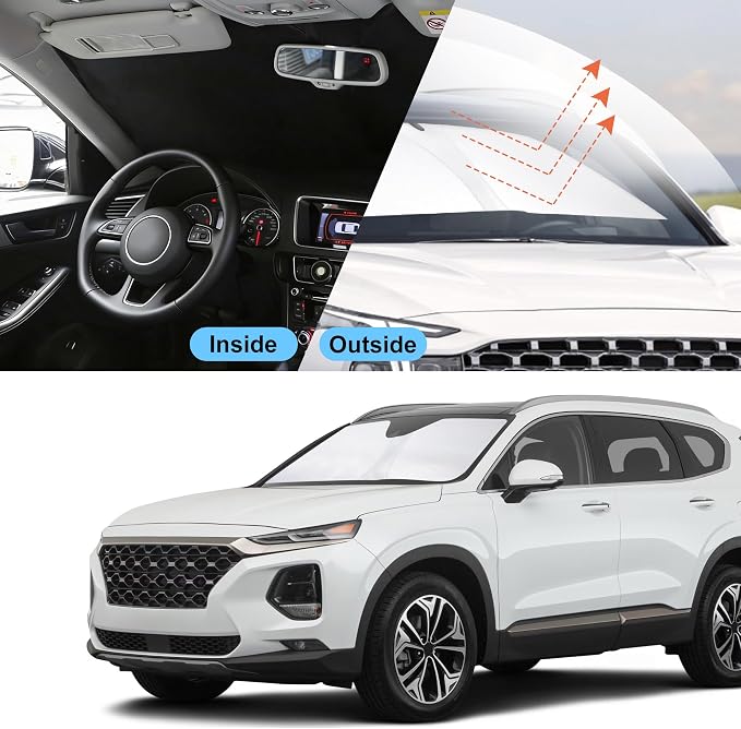 Front Windshield Sun Shade Foldable Car Front Window Sun Shade Windshield Shade Custom Fit for 2019-2023 Hyundai Santa Fe SE SEL SEL Plus Block UV Rays Heat Keep Cooler - Image 5