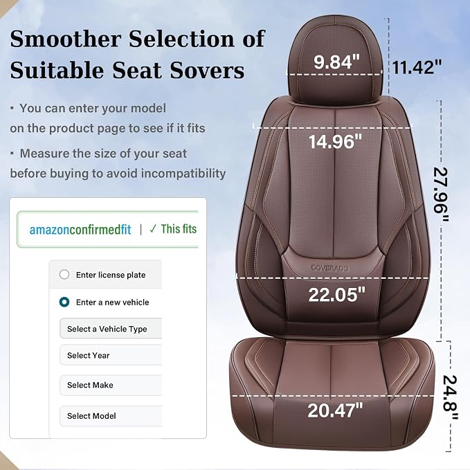 Coverado Car Seat Covers, Seat Covers for Cars, Waterproof Leather Auto Seat Protectors, Leather Car Seat Cushion, Car Interiors Accessories Universal Fit for Most Cars - Image 6