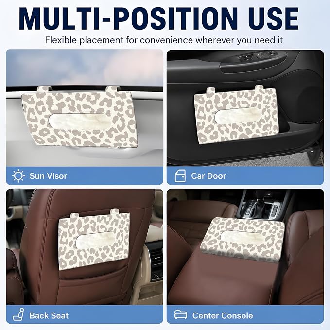 Car Tissue Holder, Cute Sun Visor Napkin Holder Backseat Tissue Case, PU Leather Tissue Box, Funny Car Accessories for Women Men Luxury Grey Leopard - Image 5