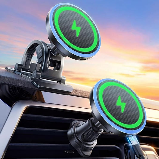 2-in-1 15W Magsafe Car Mount Charger, Magnetic Wireless Car Charger | 360° Dashboard & Air Vent Phone Mount, Phone Holders for Your Car, Car Accessories for Men Women for iPhone 17-12 by Estbuc