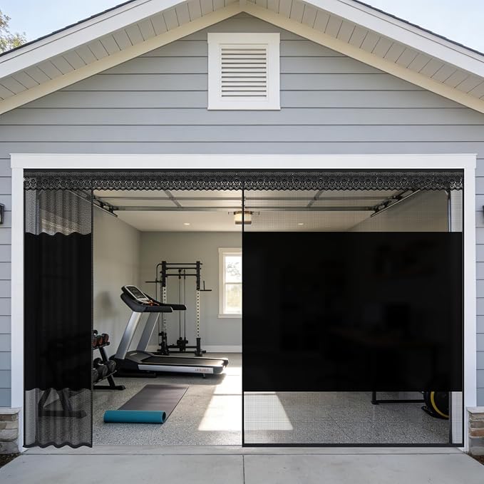 Privacy Garage Door Screen for 2 Car Garage 16x7ft - Retractable Slide Track System, Heavy Duty PET Mesh with Blackout Privacy Panel, Magnetic Closure, Keeps Bugs Out, Fits Garage Opening 16 x 7 Ft by Fillis