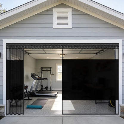 Privacy Garage Door Screen for 2 Car Garage 16x7ft - Retractable Slide Track System, Heavy Duty PET Mesh with Blackout Privacy Panel, Magnetic Closure, Keeps Bugs Out, Fits Garage Opening 16 x 7 Ft by Fillis