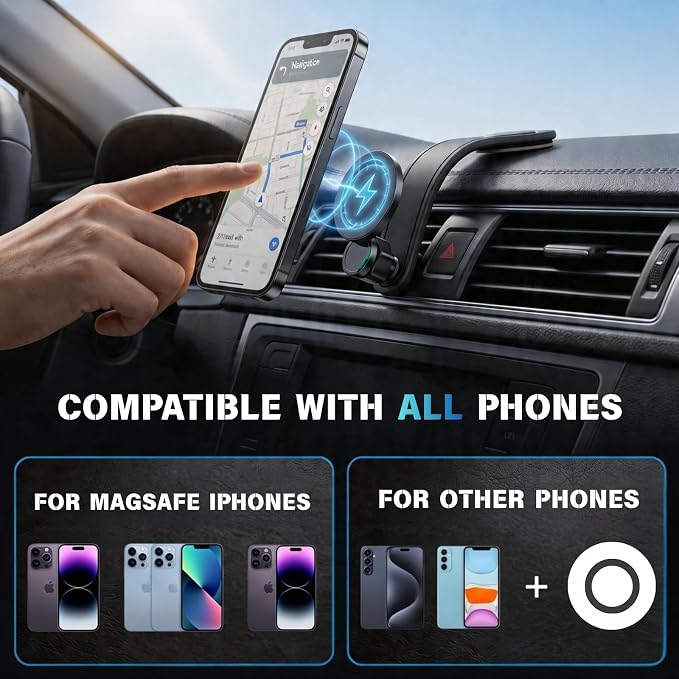 Car Phone Holder for MagSafe, Adhesive Dashboard Mount with Bendable Arm | Strong N52 magnetic hold,one-hand use,commuting, road trips, rideshare and delivery driving,fits most 4–7" phones - Image 7