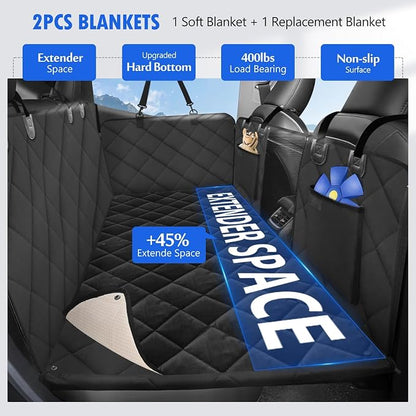Hard Bottom Dog Car Seat Cover for Back Seat, with 2 Blankets | Backseat Extender, Dog Hammock for Cars, SUVs, Sedan, Holds 420lbs, Sturdy Oxford, Large Space, Soft Pet Car Bed, Easy Care - Image 2