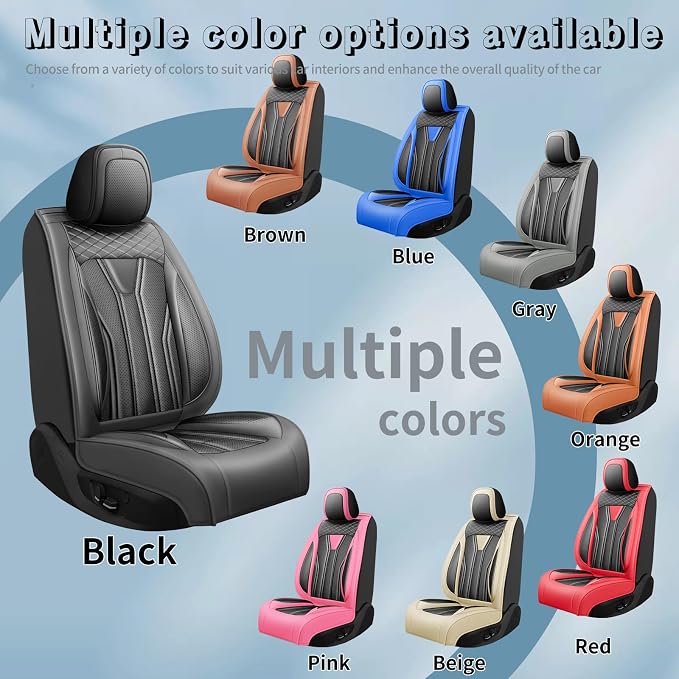 Fit Avalon Premium Leather Car Seat Covers for Toyota Avalon 2001-2021 2022 - Waterproof，Breathable，All-Weather Seat Cushion Protecto & Airbag Compatible, Full Set All Black - Image 5