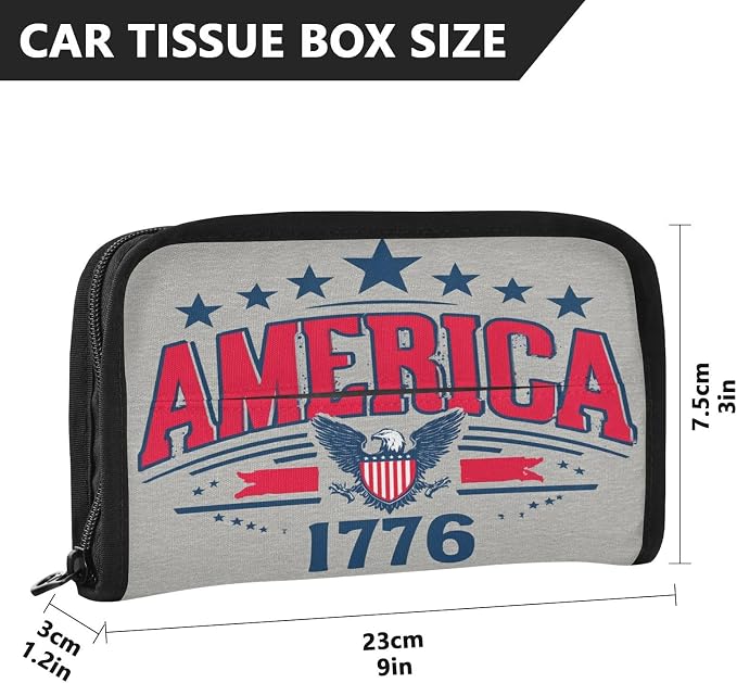 Car Tissue Holder Car Napkin Holder Tissue Box Dispenser Storage Case Sun Visor Mask Holder Accessories with Adjustable Straps Reusable Refillable USA Patriotic 1776 - Image 4