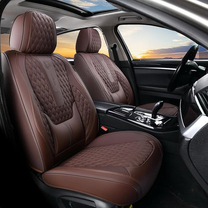 Coverado Front Seat Covers, Car Seat Covers Front Seats, Nappa Leather Seat Covers for Cars, Waterproof Seat Covers with Lumbar Support Universal Fit for Most Cars SUV Trucks (Front, Coffee) by COVERADOAUTO