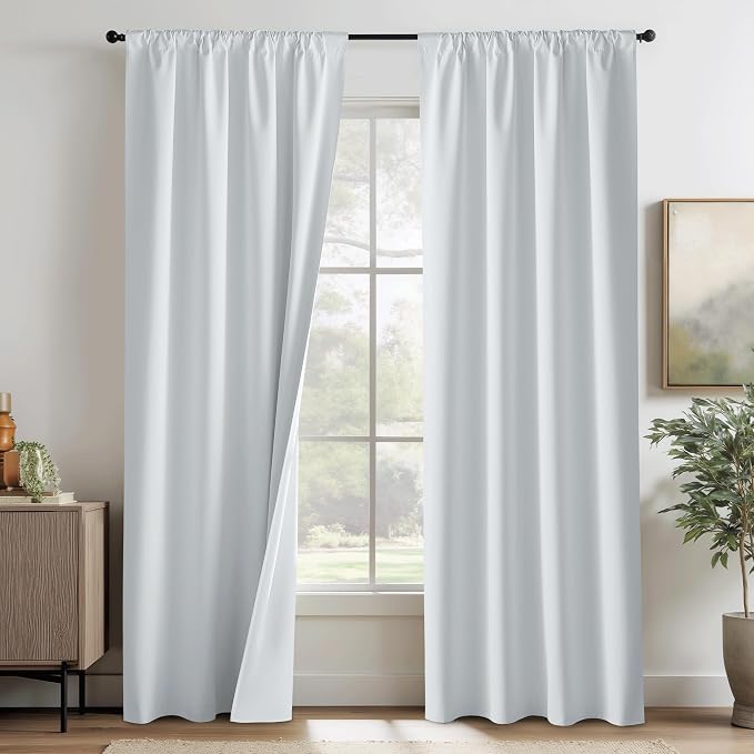 RYB HOME White 100% Blackout Curtains for Bedroom Living Room | Thermal Insulated, Heat & UV Blocking, Total Room Darkening, Privacy, Drapes for Dining Room Theater, W34 x L84, 2 Panels by RYBHOME