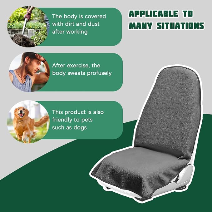 55.12 x 29.53 Inch Terry Cloth Car Seat Cover, Gray | absorbent surface, waterproof barrier, granular anti-slip backing, side-free profile, interior accessory - Image 5