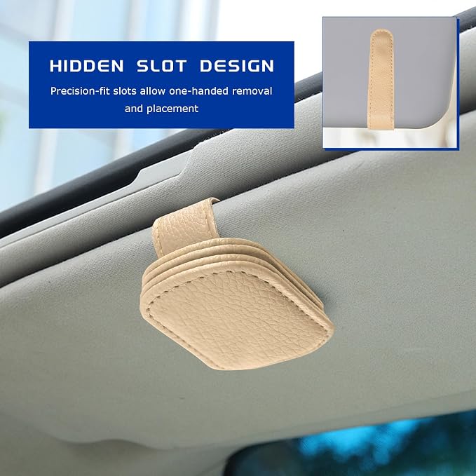 2 PCS Sunglass Holder for Car, Magnetic Leather Glasses Holder Auto Ticket Card Clip, Sun Visor Eyeglass Hanger Interior Accessories for Sedan Truck SUV, Car Accessories (Beige) - Image 6