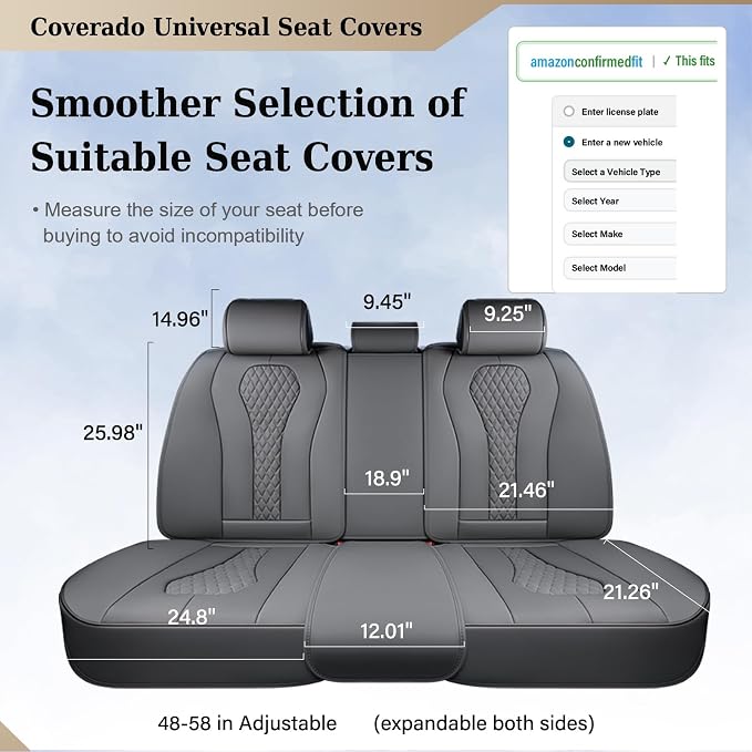 Coverado Automotive Seat Covers, Back Car Protectors, Gray Leather Seat Covers, 3-Piece Car Seat Covers for Back Seats Universal Fit for Trucks SUVs Cars - Image 5