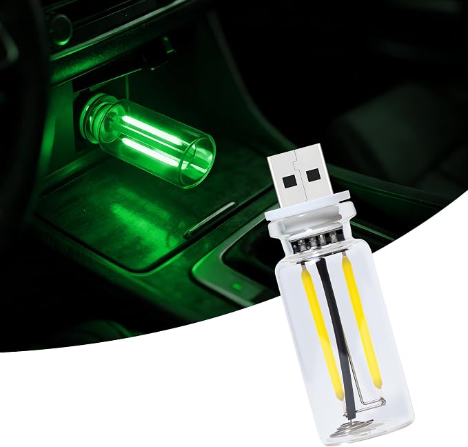 Car USB Night Light Touch Dimmable - 1-Pack Retro LED Filament Lamp for Truck Interior, Bedroom & Camping | Glass Bottle Ambiance Lighting (Green) by LIGREL