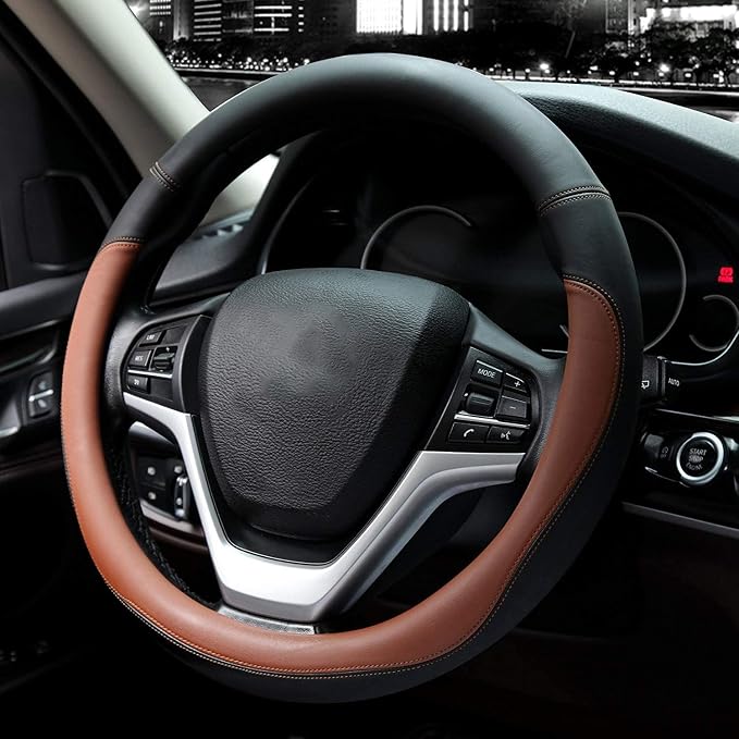Microfiber Leather Steering Wheel Covers Universal 15 inch (Brown - Image 2