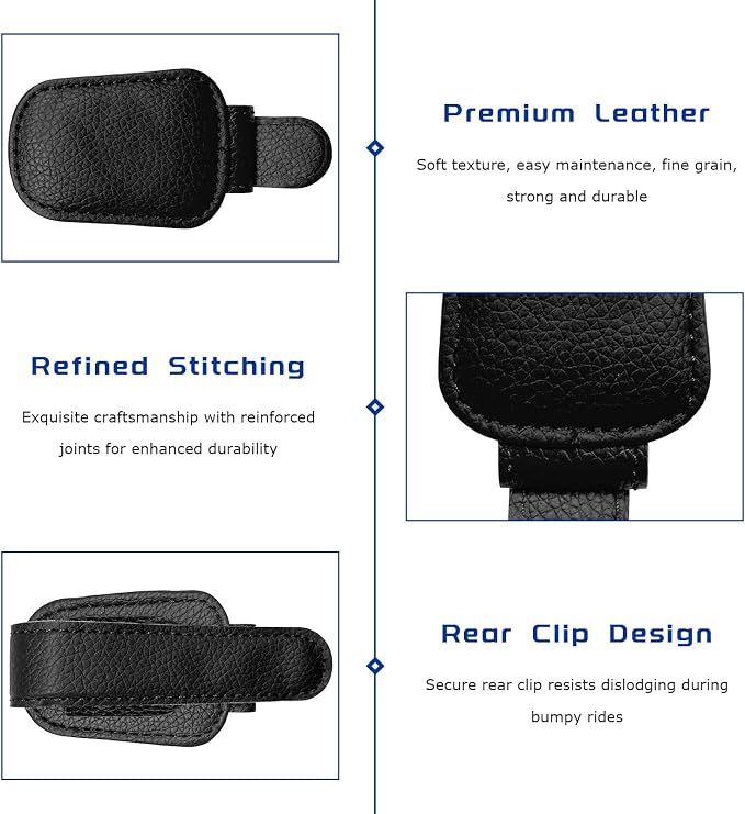 Sunglass Holder for Car, Magnetic Leather Glasses Holder Auto Ticket Card Clip, Sun Visor Eyeglass Hanger Interior Accessories for Sedan Truck SUV, Car Accessories (Black) - Image 3