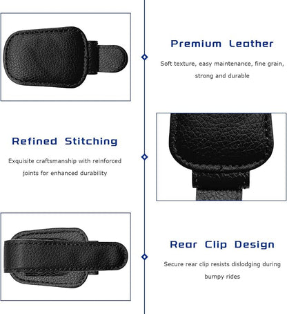 Sunglass Holder for Car, Magnetic Leather Glasses Holder Auto Ticket Card Clip, Sun Visor Eyeglass Hanger Interior Accessories for Sedan Truck SUV, Car Accessories (Black) - Image 3