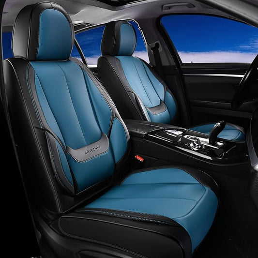 Coverado Seat Covers, Car Seat Covers Front Seats, Car Seat Cover, Car Seat Protector Waterproof, Car Seat Cushion Leather, Seat Covers Carseat Cover Universal Fit for Most Cars Black-Blue by COVERADOAUTO