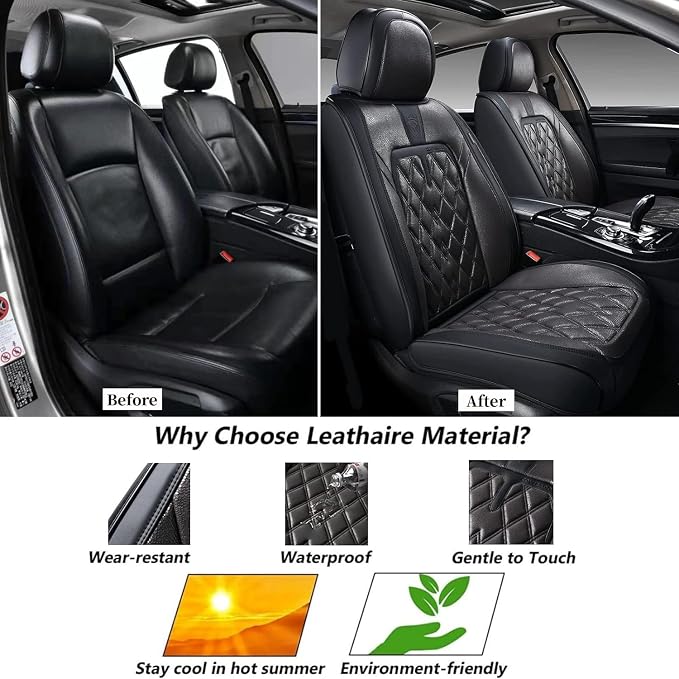 Coverado Car Seat Covers Full Set, 5 Seats Covers for Cars, Car Seat Covers Front Seats Back Seat Covers, Car Seat Protector Luxury Leathaire Waterproof Seat Cushions Universal Fit Most Cars Black - Image 6