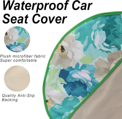 Sweat Towel Car Seat Cover Protector Front Seats for Gym Workout, Running, Swimming, Beach and Hiking, Waterproof Universal Seat Cover for Car, Trucks, Van & SUV (1, Cyan Flower, Front) - Image 4