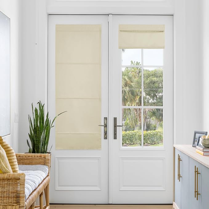 NICETOWN Light Beige Magnetic Blackout Door Blinds, No Drill Roman Shade | Front French Door Curtain for Window, Thermal Insulated Light Blocking Shades, Sidelight Glass, 24" W x 64" L, 1 Panel by NICETOWN