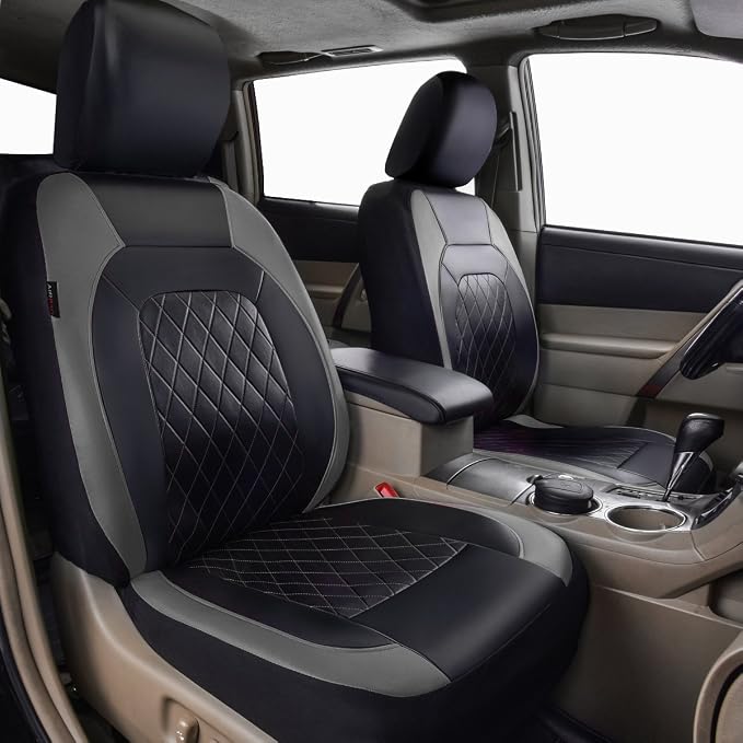 Universal Deluxe Pu Luxury Vinyl Faux Leather Car Seat Covers Full Set, Airbag Compatible, Breathable, Fit for Most Sedans, Vans, SUVs (Black and Gray) - Image 3