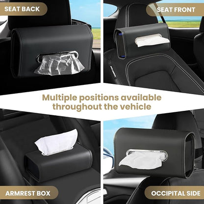 WHHMK Large Car Tissue Holder Refill Easily Clamshell Opening, Black 2PC | Tissue Box Cover Keep Car Tidy, Premium PU Leather Backseat Napkin Rectangle Organizer in Auto, Fits 100-150 Count Tissues - Image 5