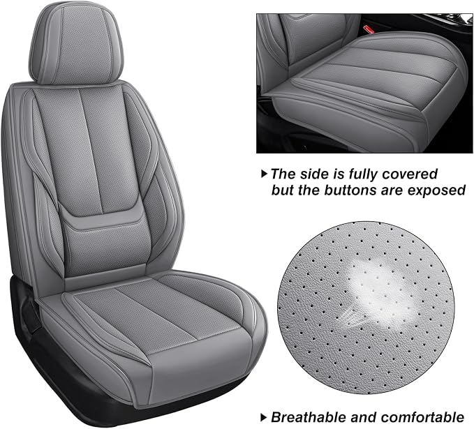 MINGBRON Car Seat Covers Full Set, Brown Car Seat Cover Lumbar Support, Car Seat Protector Waterproof, Nappa Leather Car Seat Cushion, Front Seats and Back Fit for Most Cars Beige - Image 6