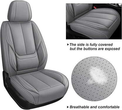 MINGBRON Car Seat Covers Full Set, Brown Car Seat Cover Lumbar Support, Car Seat Protector Waterproof, Nappa Leather Car Seat Cushion, Front Seats and Back Fit for Most Cars Beige - Image 6