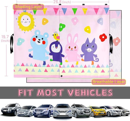Car Window Shade for Baby, 2pcs Magnetic Auto Sun Shades for Side Windows Double Layer Full & Half Shade Options, Cute Patterns Car Window Curtains for Sun Glare Block - Image 7