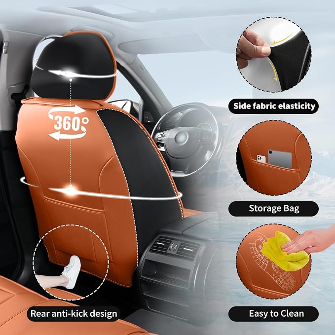Fit bZ4X Car Seat Covers for Toyota bZ4X 2023-2025 2026 -Premium Leather, Waterproof，Breathable，All-Weather Seat Cushion Protecto & Airbag Compatible, Full Set Brown - Image 8