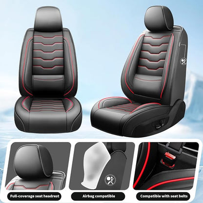 Fit Murano Car Seat Covers Premium Leather for Nissan Murano 2007-2025 2026. Waterproof， Breathable, Scratch-Resistant & All-Weather Seat Cushion Protector（2 Front Seats,Red Line Black - Image 2