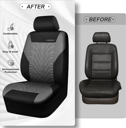CAR PASS Car Seat Covers Full Sets, Front & Split Rear Bench for Car, 3D Tyre Embossed Automotive Interior Covers, Airbag Compatible, Quick Setup Universal Fit Seat Covers for Car, SUV(Black Gray) - Image 6