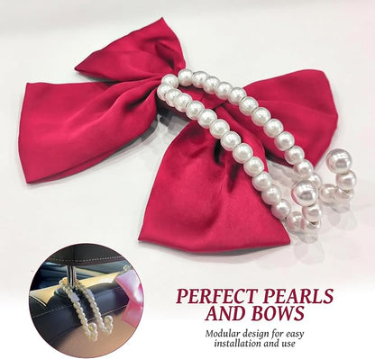 2 PCS Bow Pearl Car Seat Headrest Hook – Cute Purse Hook for Car, Girly Interior Decoration Accessories Hook Hanger, Seatback Holder for Purses & Bags, Elegant Car Organizer (Berry Fuchsia) - Image 9