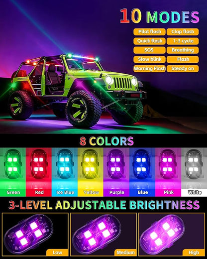 Upgraded 4PCS Wireless LED Strobe Lights for Car, 8 Colors Lights | Remote Control, Type-C charging Warning Light for Car Interior Motorcycle Drone Bike Decor - Image 4