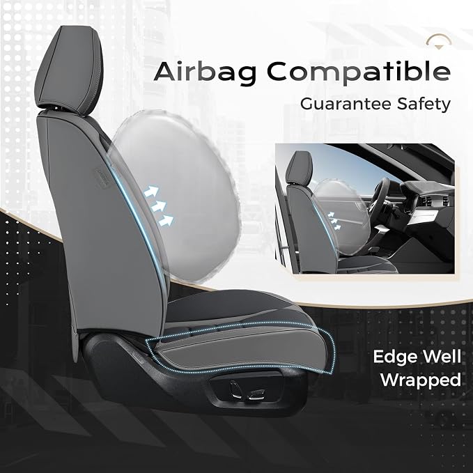 Coverado Car Seat Covers Front, Seat Covers for Cars, Waterproof 2-Pack Car Seat Cushions, Leather Carseat Seat Protectors, Universal Seat Covers Fit for Most Sedans SUV Pick-up Trucks(Gray&Black) - Image 4