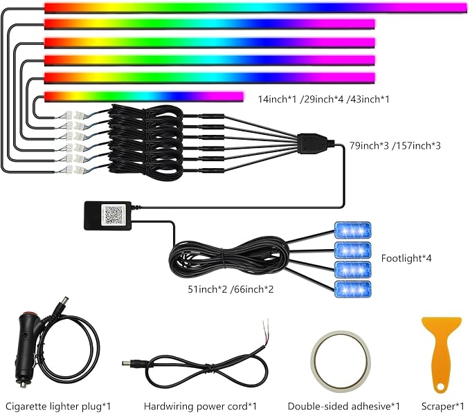 Dreamcolor Interior Car Lights - 10 in 1 LED Strip Lights with APP Control and 213 Color Modes, Decorative Neon Ambient Lighting Kits - Image 5