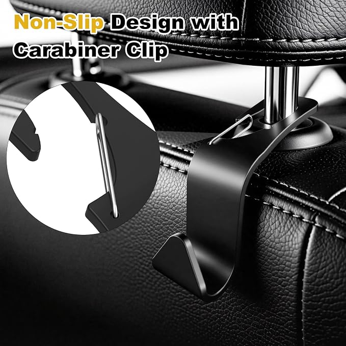 4-Pack Car Headrest Hooks Organizer for Purses Bags Groceries Backpack, 360° Rotation, Black - Image 7