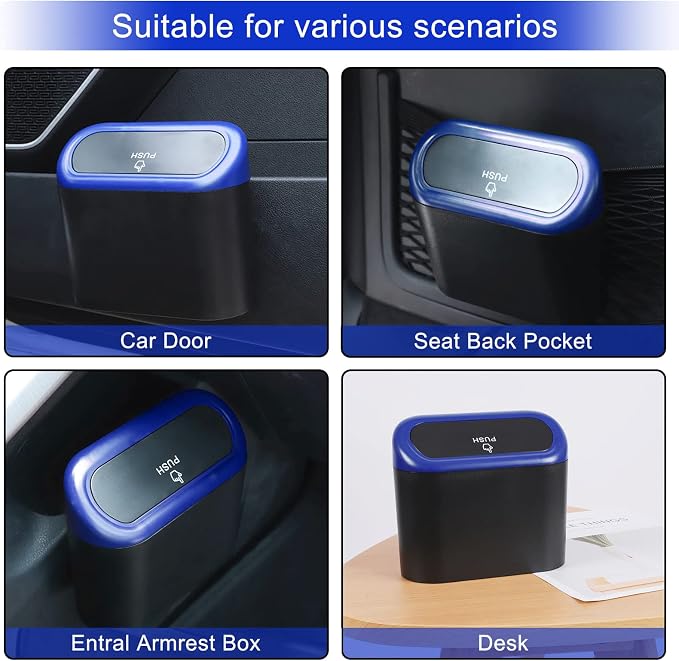 Accmor Car Trash Can with Lid, Vehicle Trash Bin Car Dustbin Garbage Organizer Holder with Trash Bag, Portable Hanging Mini Wastebasket Bin Trash Container for Auto Cars, Home, Office (Blue) - Image 6