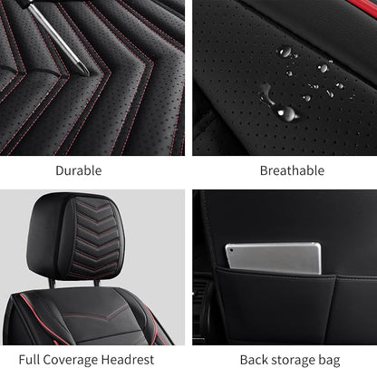 HChengkikz Front Car Seat Cover, Waterproof Faux Leather (Black + Redline) | Easy Maintenance, Airbag Compatible, Universal Fit For Most SUVs Trucks Pick-ups Sedans - Image 9