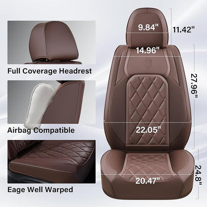 Coverado Front Seat Covers, Car Seat Covers Front Seats, Luxury Faux Leather Seat Covers for Cars, Car Seat Protector Waterproof, Automotive Driver Seat Cover Universal Fit for Most Cars, Brown - Image 4