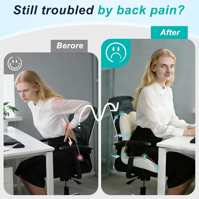 Seat Cushion for Office Chair, Ergonomic Cushion with Lumbar Support Pillow | Orthopedic Memory Foam Coccyx Cushion for Tailbone & Sciatica Pain Relief, Ideal For Office Chairs, Car Seats, Wheelchairs - Image 5