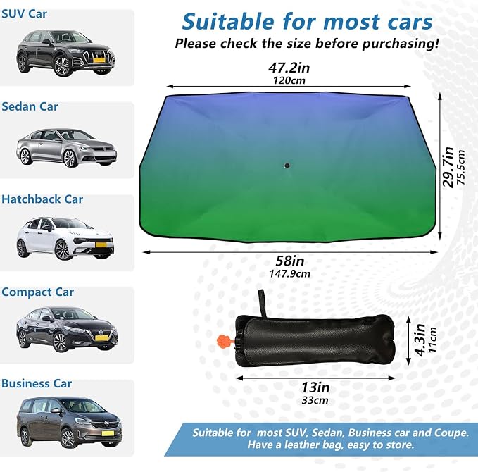 Blue Green Car Sun Shade Windshield Car Umbrella Foldable Uv Ray Reflector Front Window Sun Shade Visor Shield Cover - Image 2