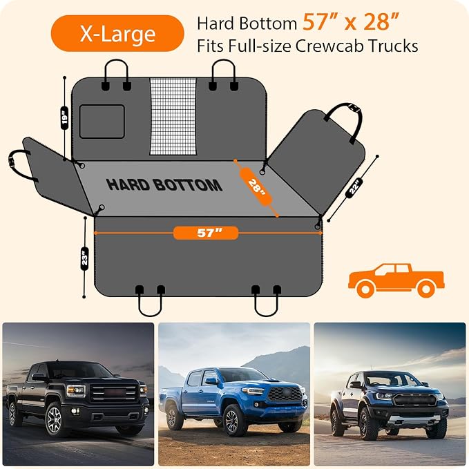 URPOWER XL Hard Bottom Dog Seat Cover for Full-Size Truck Back Seat | 400 lbs Support, 45% More Space, PU Leather, Waterproof, Scratch Resistant, Non-Slip, Mesh Window, Dog Seat Belt Included - Image 5