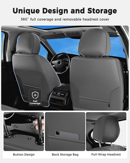 Huidasource Gray Seat Covers Luxury Nappa Leather, Car Seat Cover with Velcro Adjustable, Airbag, Lumbar Support, Cooling and Heating, Seat Covers for Universal Fit for Most Cars SUV Trucks, Gray - Image 6