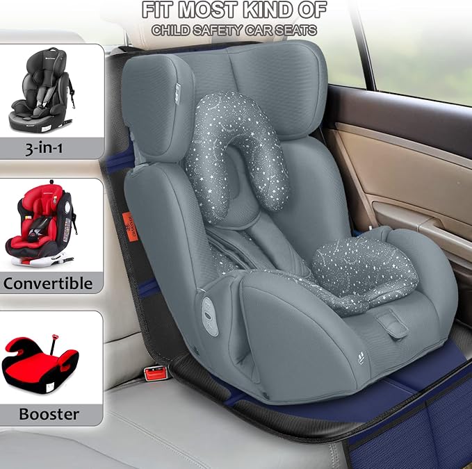 XHYANG Car Seat Protector,2 Pack Automotive Seat Protectors Baby Carseat Pad Waterproof & Durable 600D Fabric for Child Baby Car Seat Mat Vehicle Pet Cover 2 Storage Pockets (Blue) - Image 4